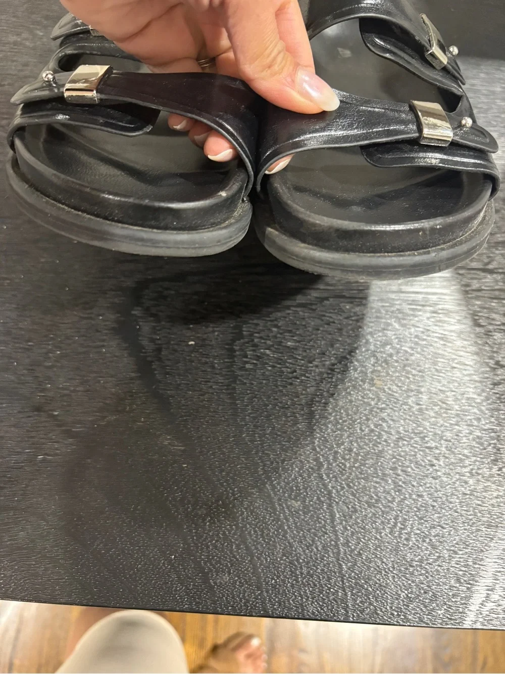 Zara Black Slide Sandals with Silver Accents - Picture 5 of 7